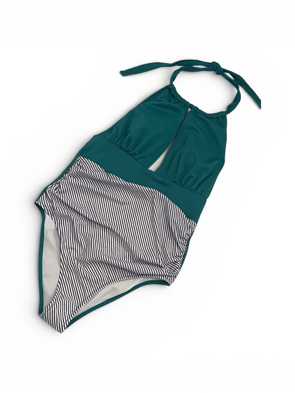 Cupshe Colorblock One Piece Swimsuit Halter Neck Retro Pinstripe Size (M)